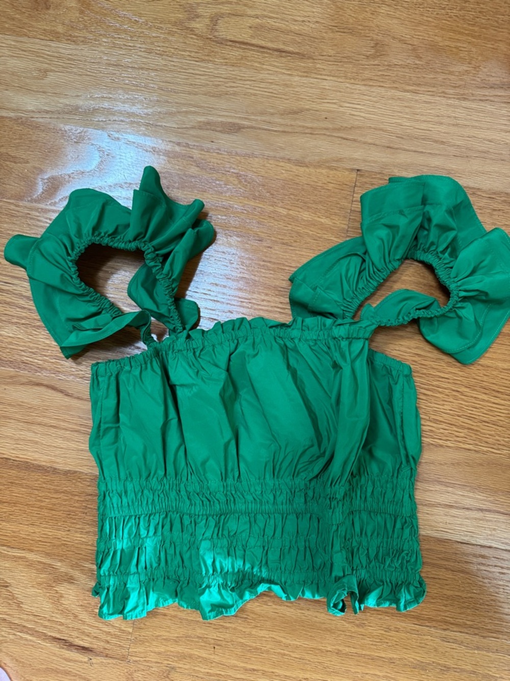 Maeve Green Ruffle Cropped Smocked Top - Picture 3 of 6